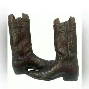 Lucchese Goat Gavin Men's Black Cherry Leather  Western Cowboy Boots Size 9.5 D